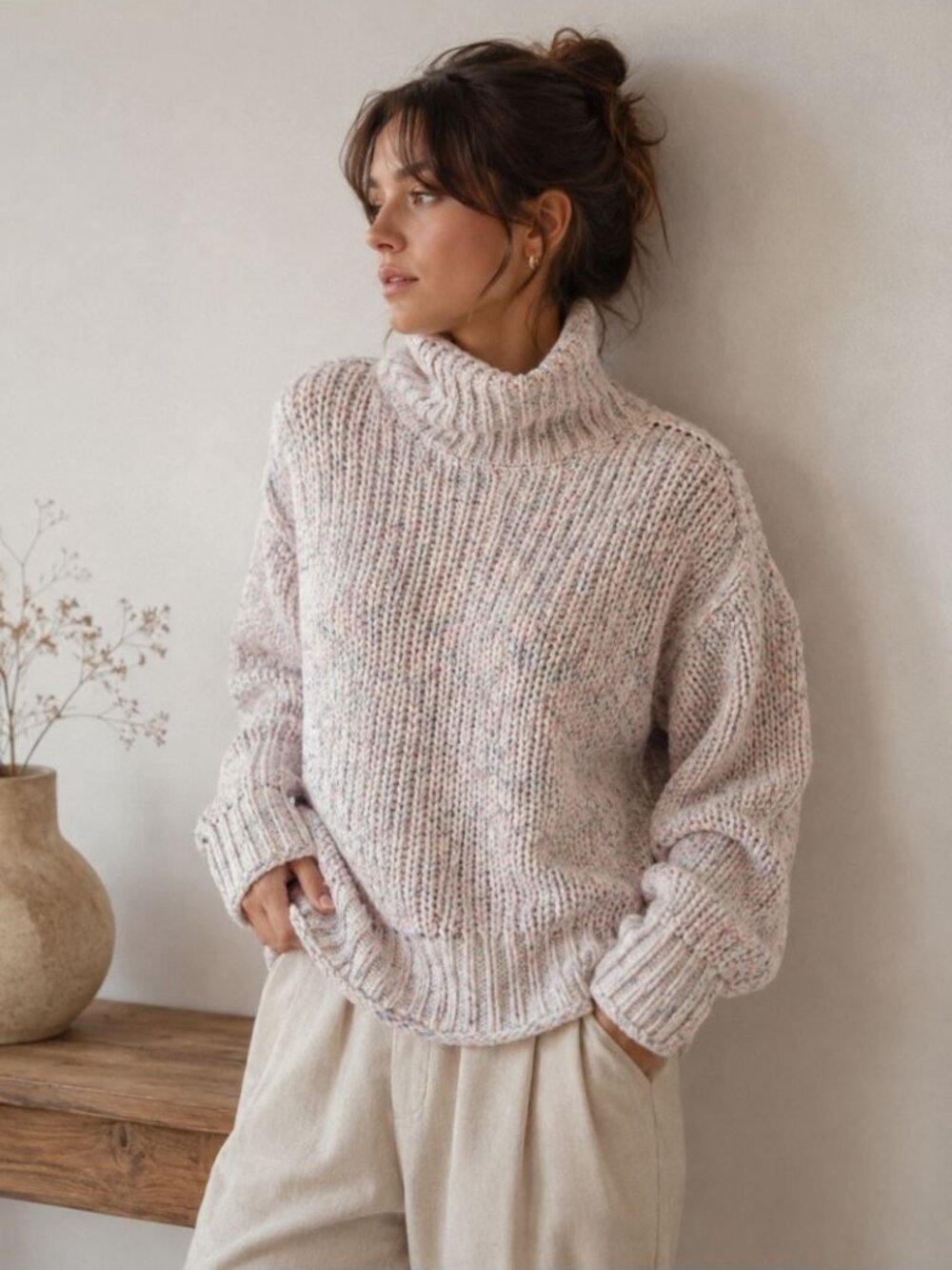 POL Cozy Multicolor Speckled Turtleneck Sweater Women's Size S Cozy Fall Chic